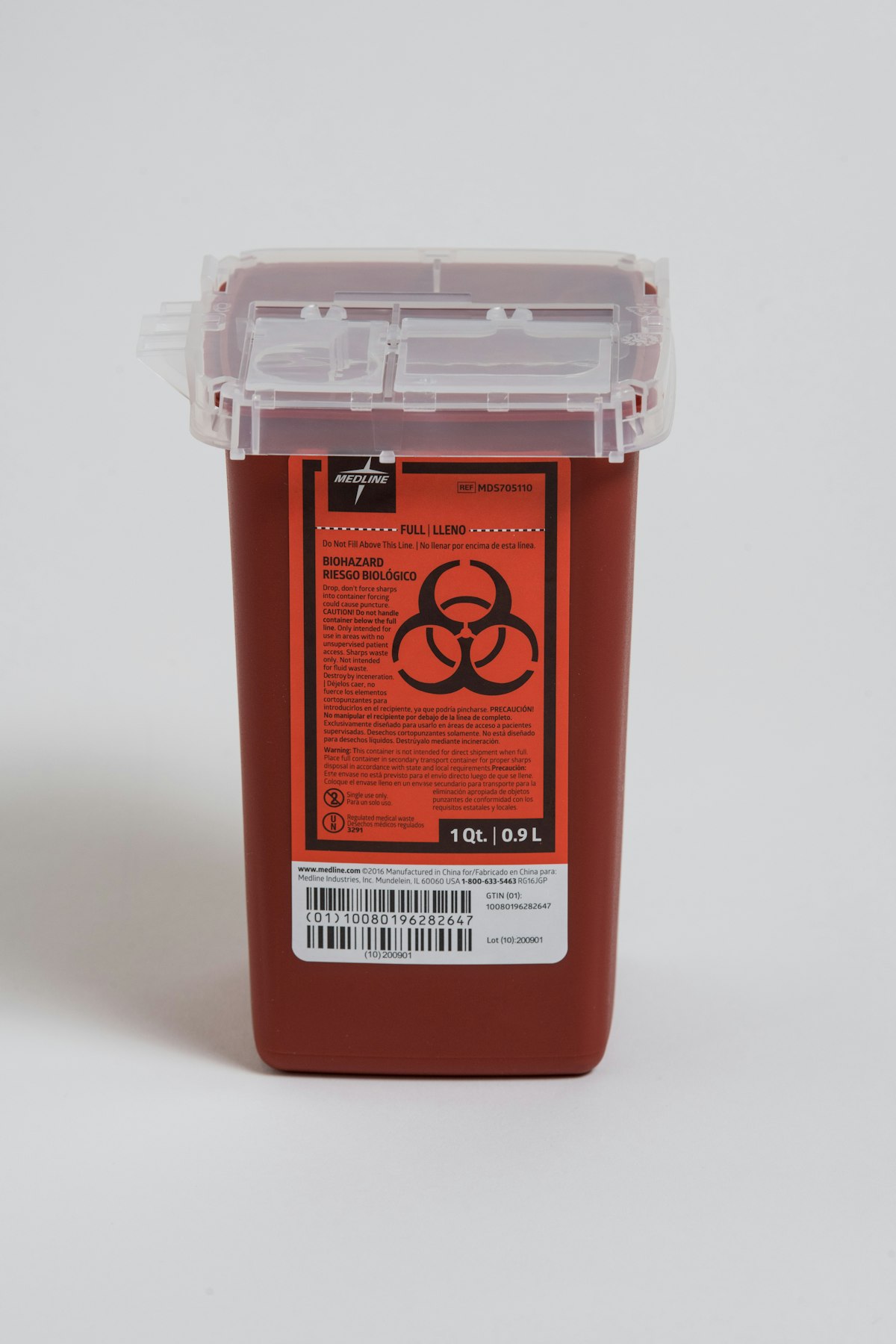 Sharps disposal container supporting OSHA compliance in a medical practice