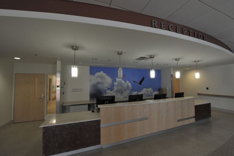Medical practice reception desk where patient collections happen at check in