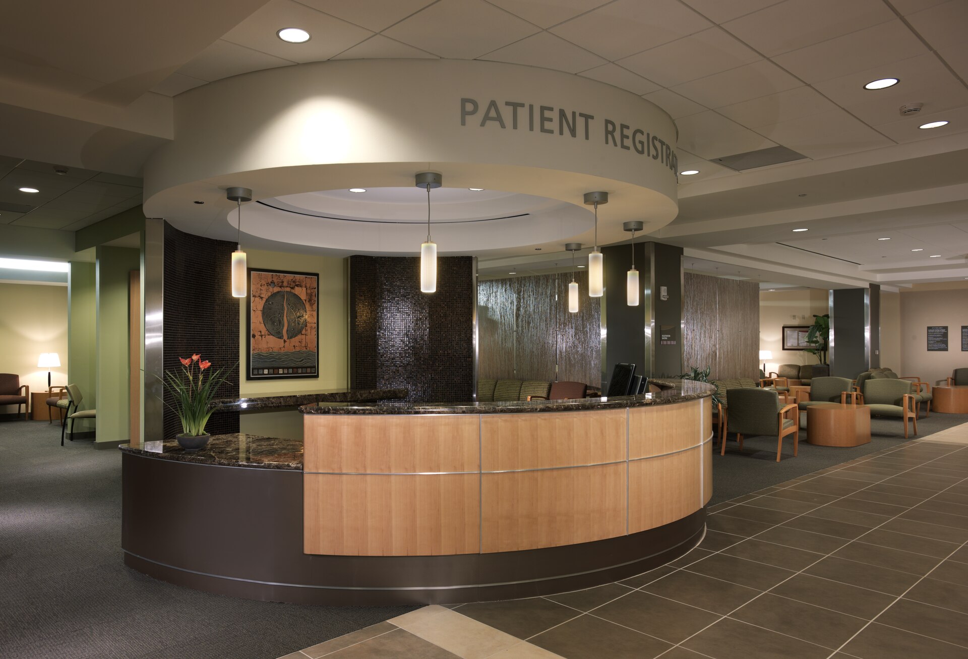 Patient registration desk where patient collections are requested before the visit